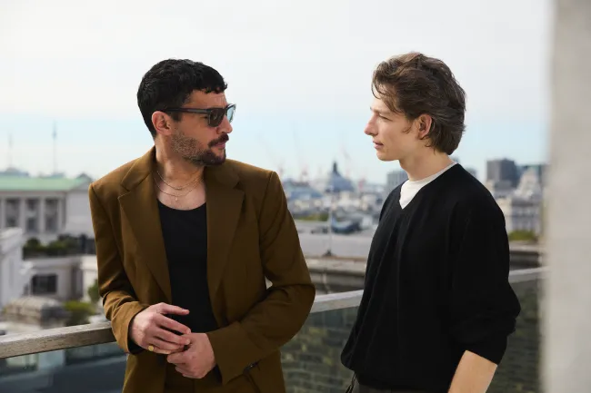 East of Eden: Season 1. (L to R) Christopher Abbott, Mike Faisr. Cr. Courtesy of Josh Shinner/Netflix © 2026