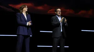 Dana Goldberg and Josh Greenstein speak at the Paramount Pictures CinemaCon 2026 film presentation at Caesar's Palace in Las Vegas, NV on Thursday, April 16, 2026 (photo: Alex J. Berliner / ABImages)