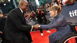 TORONTO, ONTARIO - SEPTEMBER 10: Cameron Bailey, CEO of TIFF, (L) and Ruth Madeley attend the 2026 Toronto International Film Festival World Premiere of Apple Original Films'
