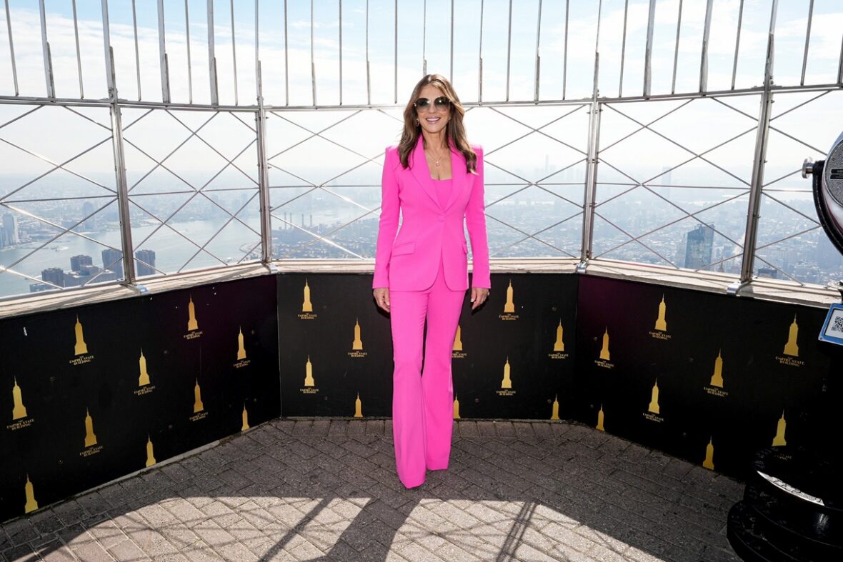 Elizabeth Hurley kicked off the Estée Lauder Companies' breast cancer campaign and Breast Cancer Awareness Month with a visit to the Empire State Building.