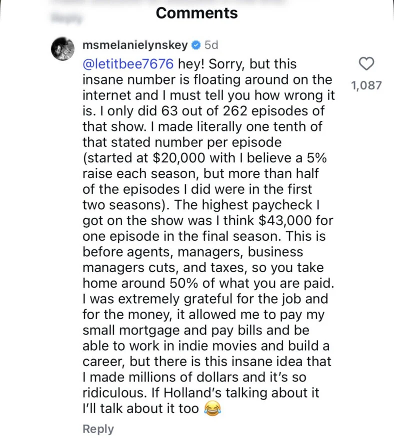 Melanie Lynskey leaves a comment about her Two and a Half Men salary