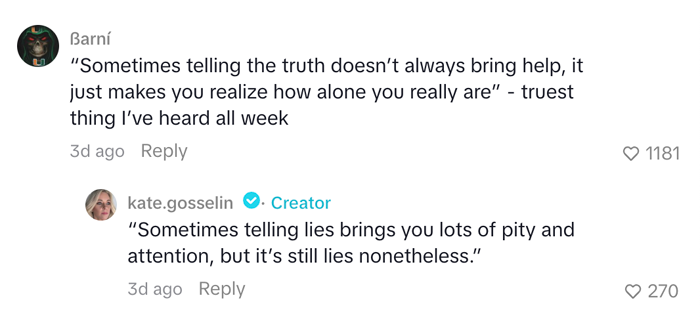 Kate Gosselin comments on TikTok