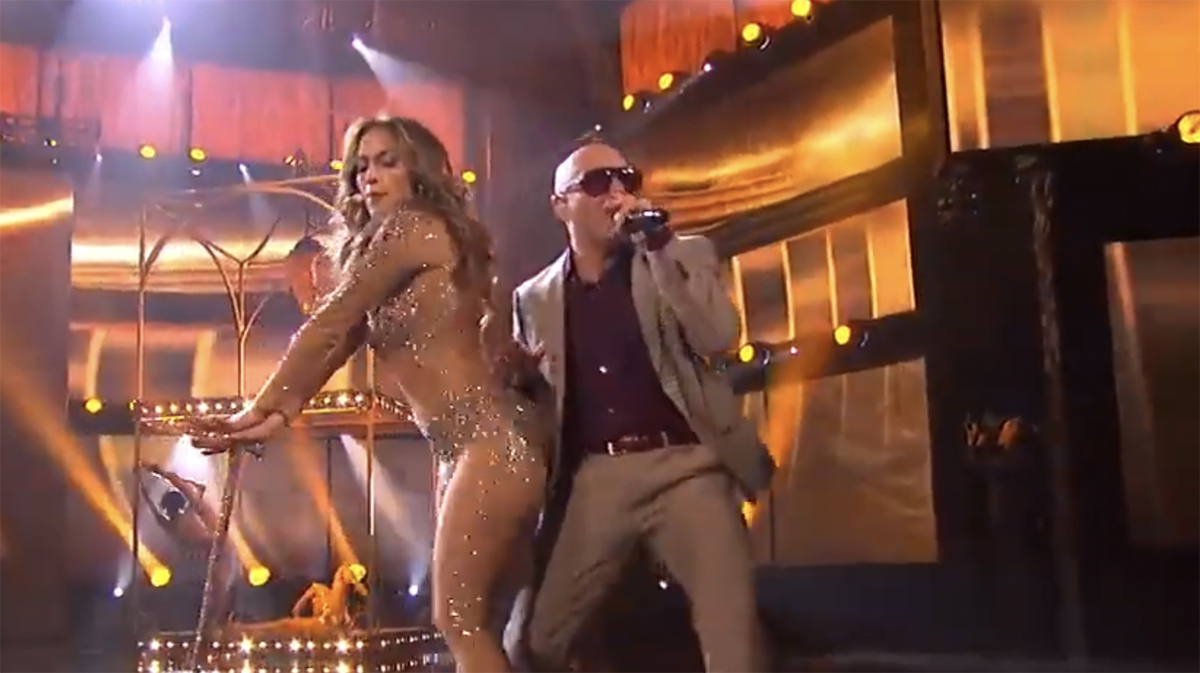 Pitbull looks inspired by Jennifer Lopez's performance at the 2011 AMAs