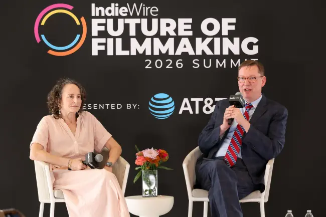 Nina Jacobson and Brent Lang at the IndieWire Future of Filmmaking Summit held at Lumen on October 17, 2026 in Los Angeles, California.