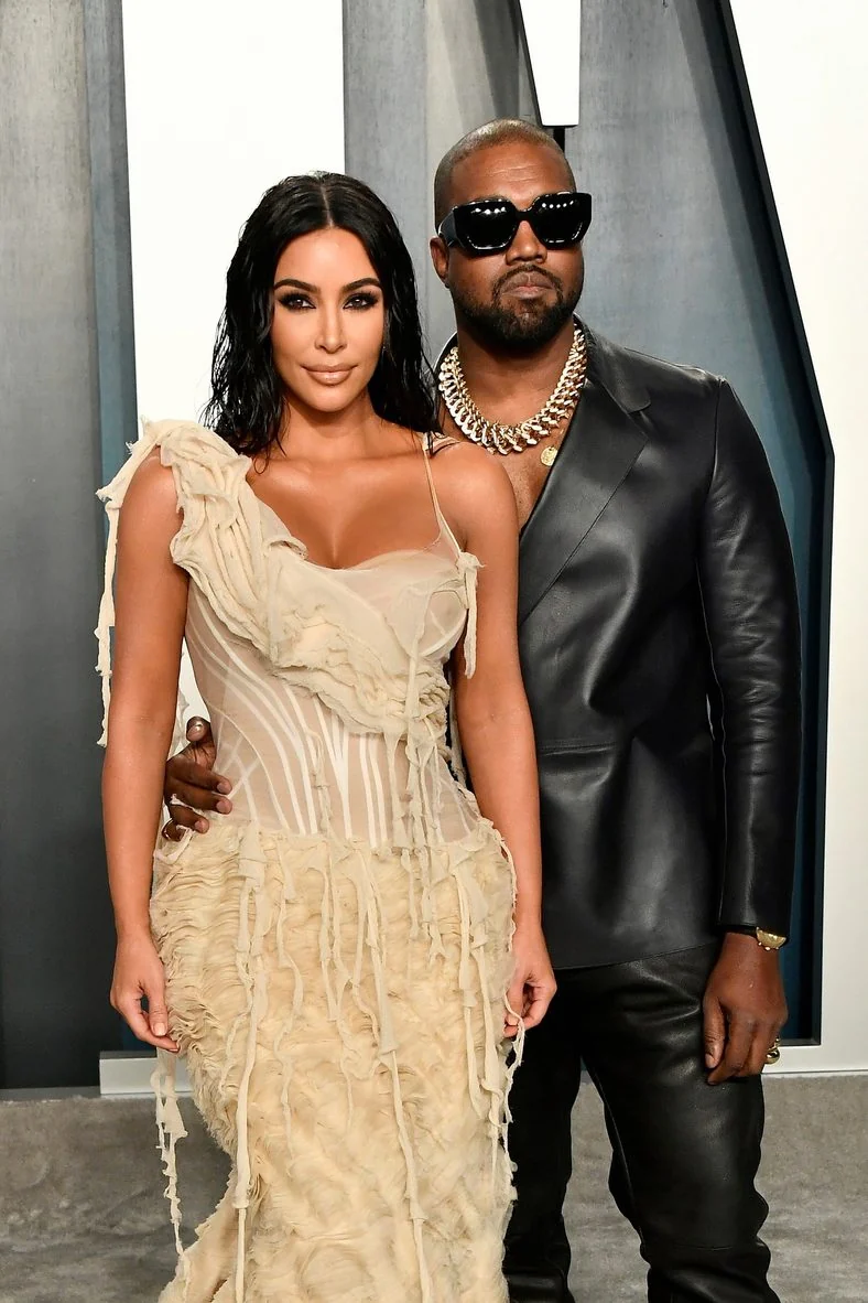 Kim Kardashian and Kanye West attend the Vanity Fair Oscars Party