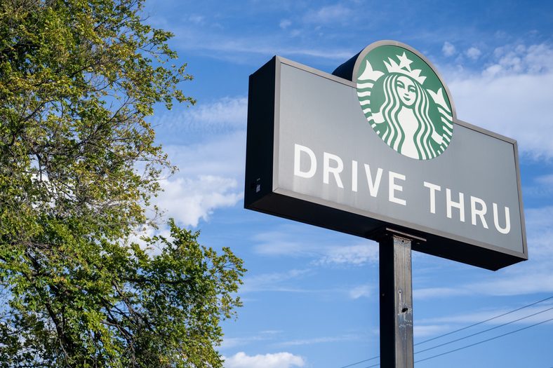 Picture of a Starbucks drive thru sign