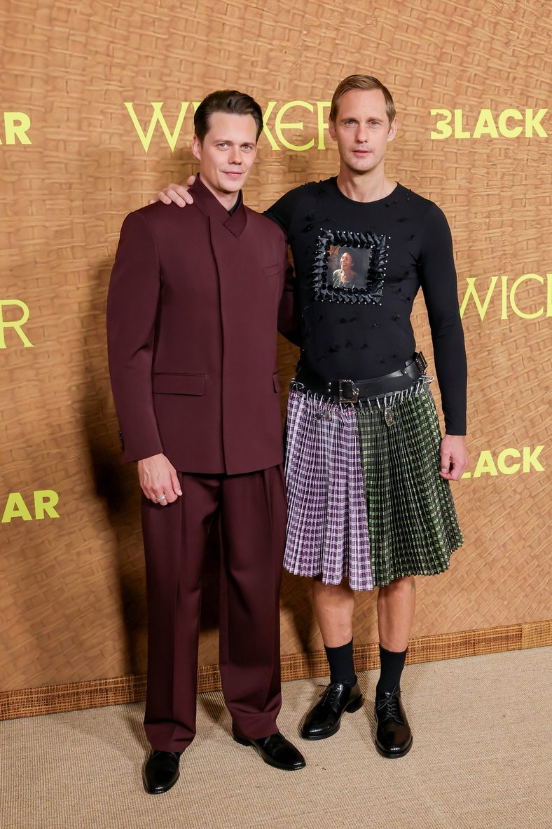 Bill Skarsgard and Alexander Skarsgard pose on the carpet at the Los Angeles premiere of his new movie Wicker