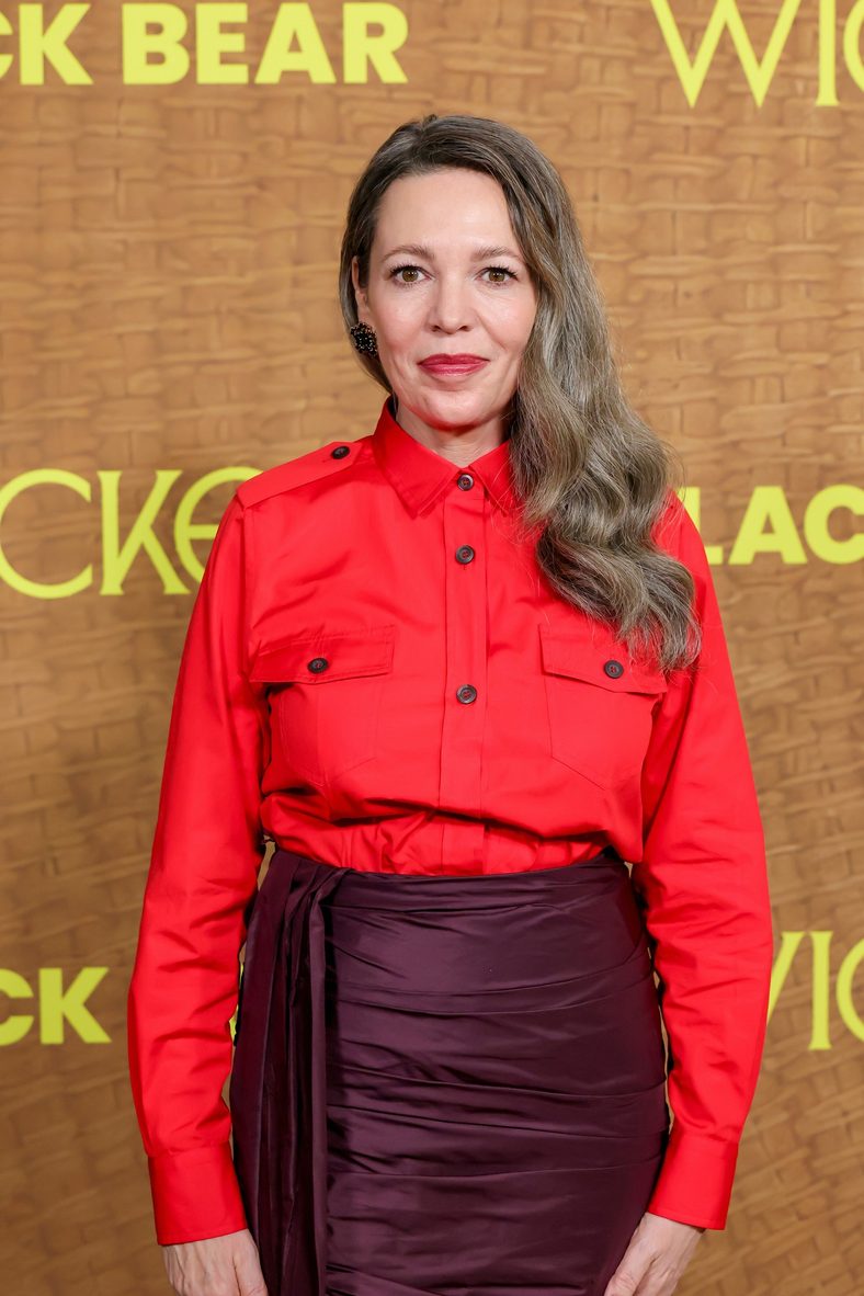 Olivia Colman poses on the carpet at the premiere of her new movie Wicker in Los Angeles